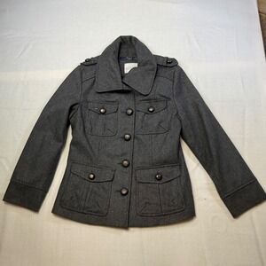 dELiA*s Gray Military Style Jacket Women Size Medium Wool Blend Button Up Pocket